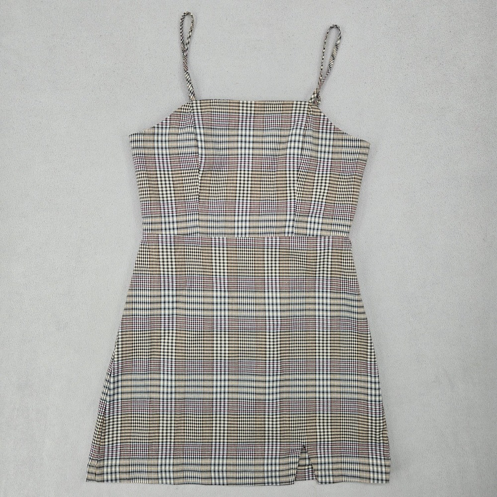 GB Womens Plaid Mini Dress Square‎ Neck Bodycon Academic Preppy Slit Hem - Picture 2 of 11